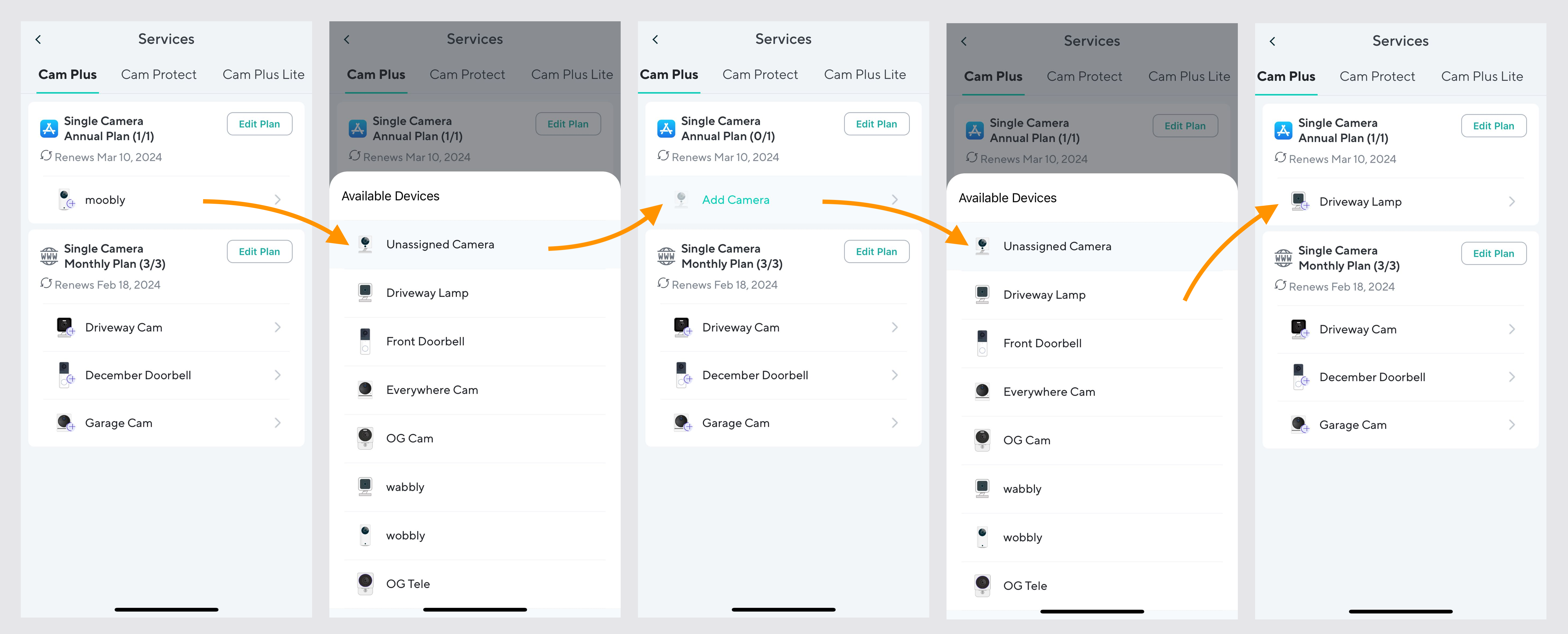 How do I transfer subscriptions from one Wyze Cam to another? Wyze